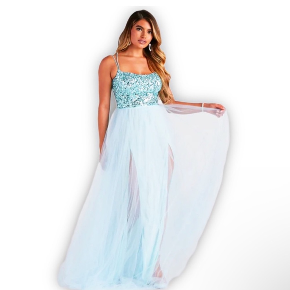 Windsor Blue Sequenced Tulle Cinderella Princess Homecoming Dress Dance Formal